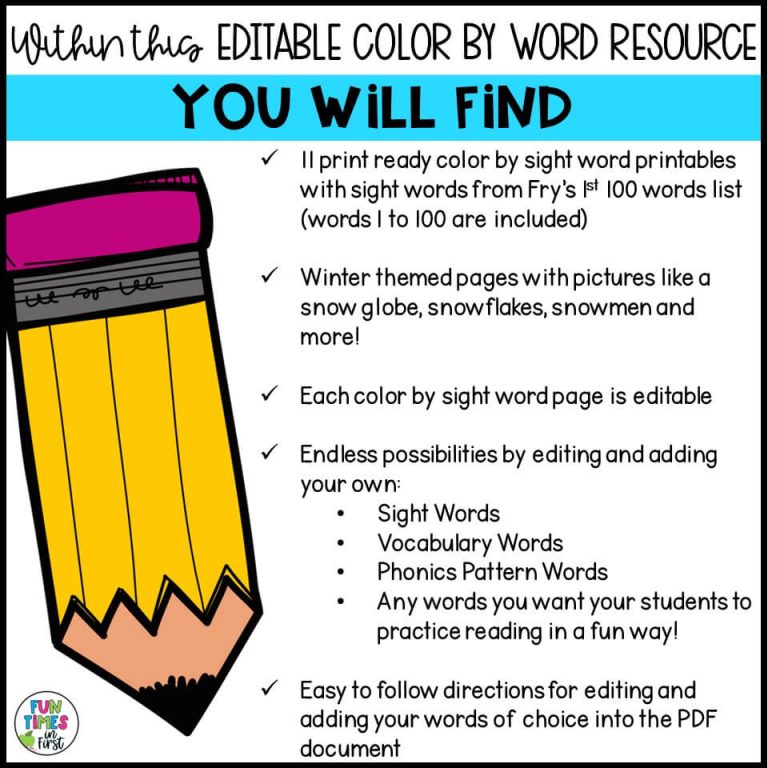 Winter Color By Sight Word Editable Coloring Pages - Winter - Fun Times ...